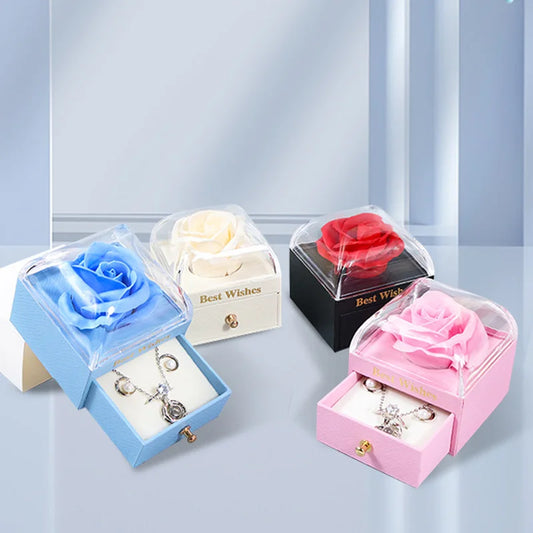 Romantic Rose Flower Drawer Box Valentine's Day Jewelry Gift Packaging Ring Necklace Storage Box Wedding Engagment Party Favors